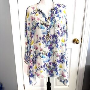 JIM THOMPSON 100% Silk Vintage Blouse, Batwing, Butterfly/Floral Design One Size